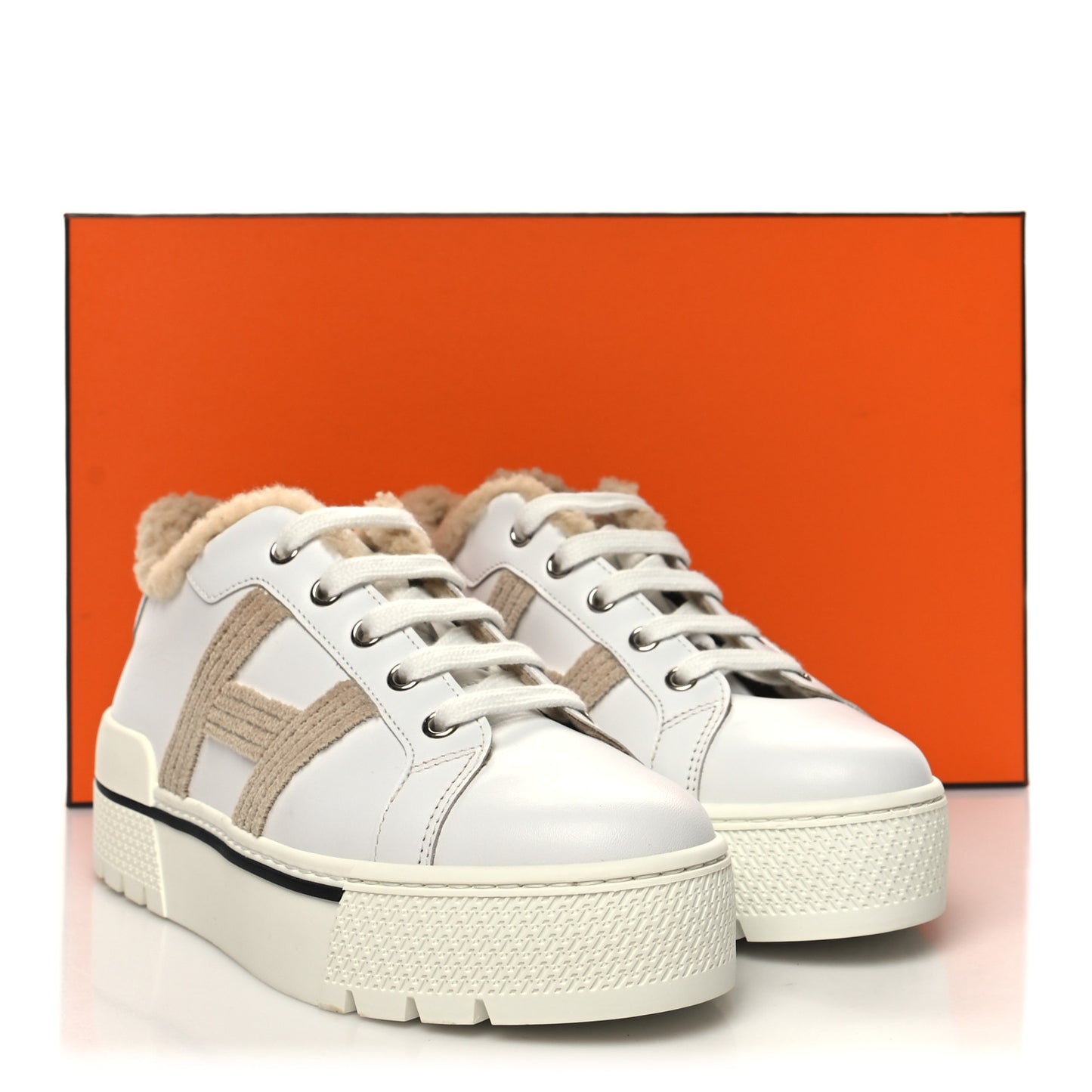 Calfskin Woolskin Dare Sneakers 35 White Ecru