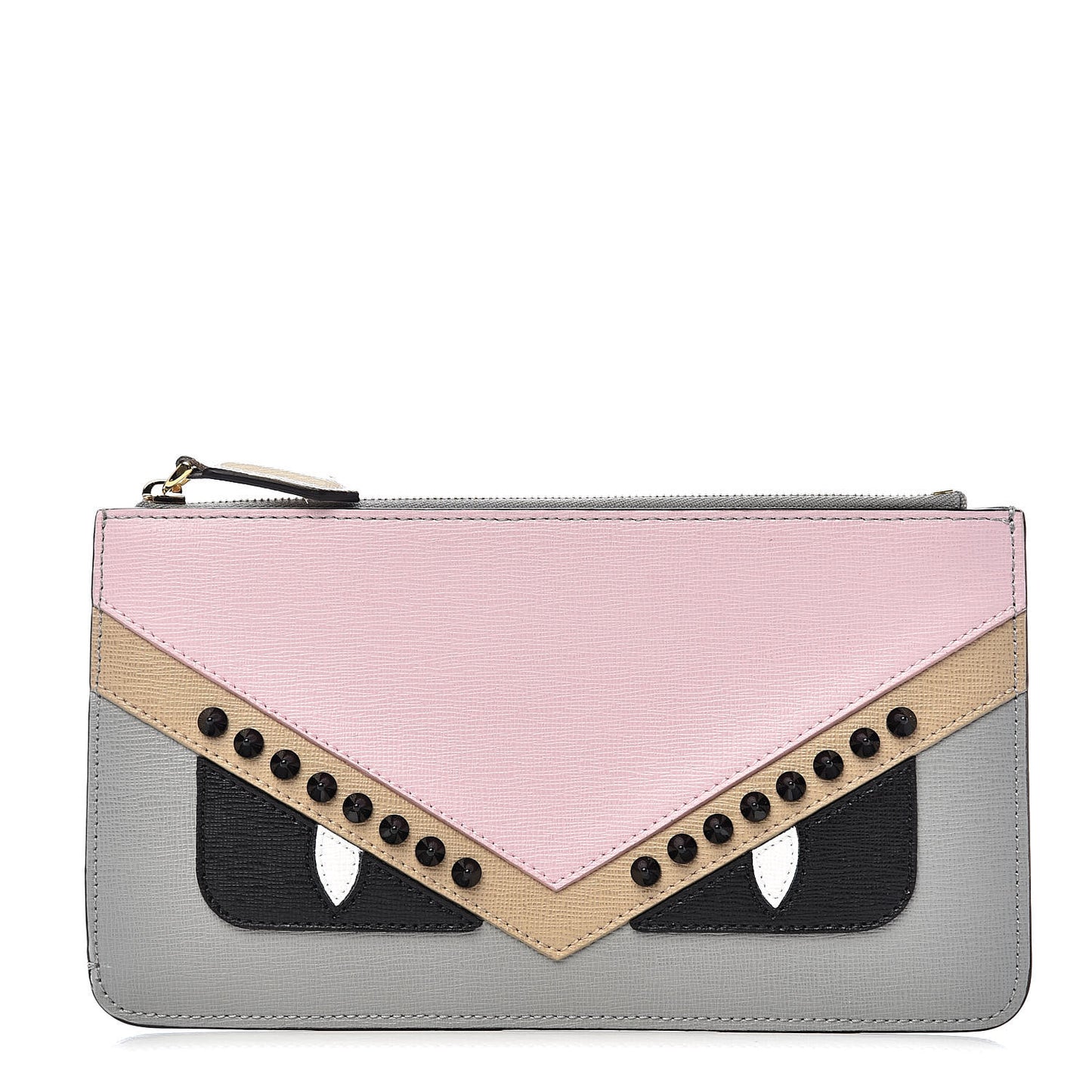 Vitello Elite Monster Eyes Studded Zip Pouch Ghiaccio Black Multicolor