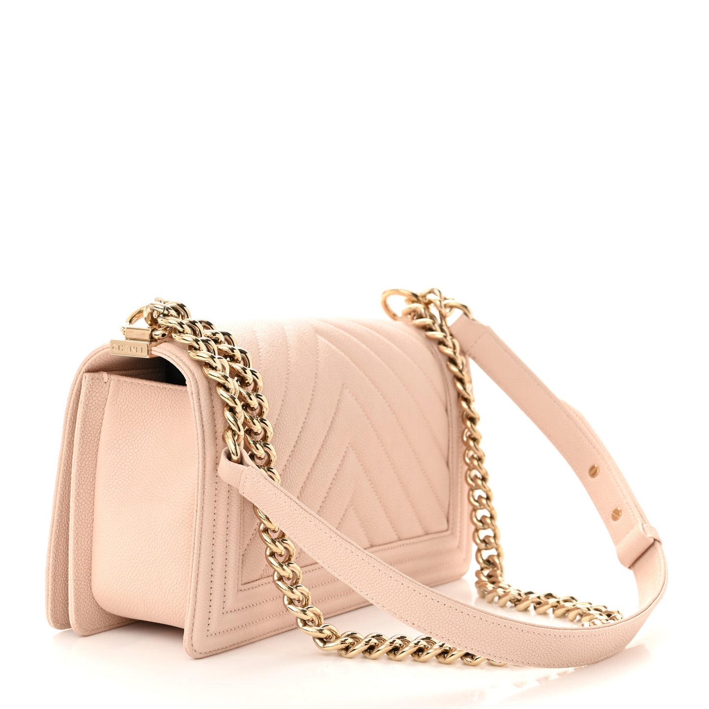Caviar Chevron Quilted Medium Boy Flap Nude