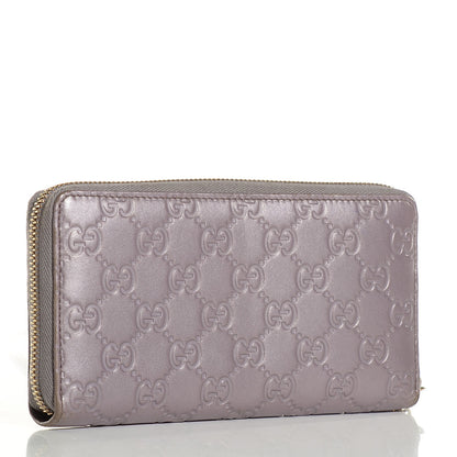 Gucci Metallic Soft Guccissima Margaux Calfskin Lovely Zip Around Wallet Senanque 3 of 6
