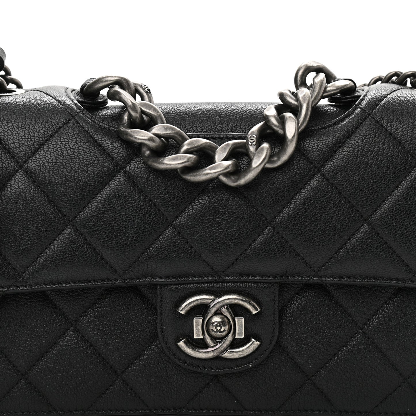 Goatskin Quilted Medium Perfect Edge Flap Black
