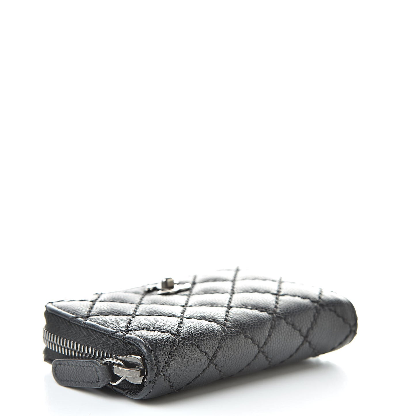 Caviar Stitched Zip Coin Purse Black