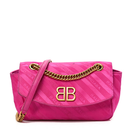 Balenciaga Nylon Jacquard Diagonal Logo S BB Round Shoulder Bag Rose Magenta 1 of 10