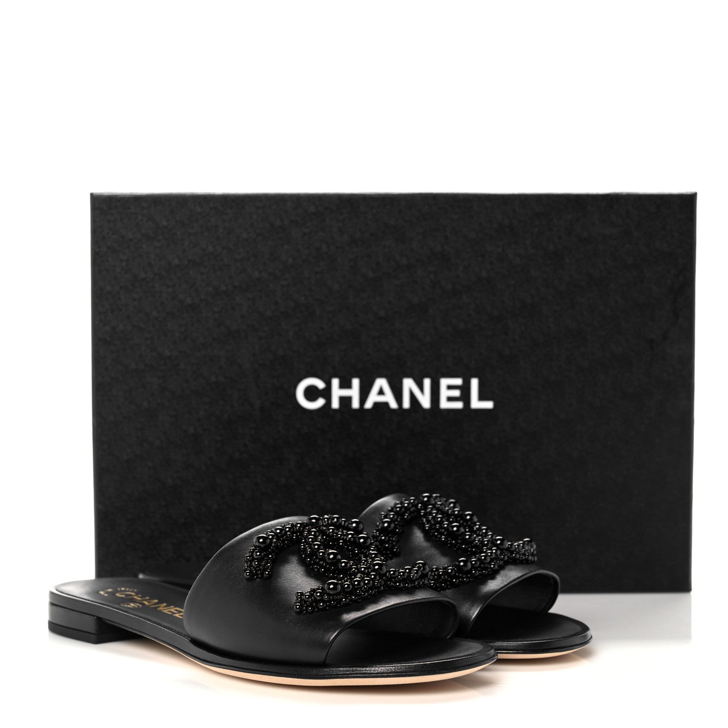 Chanel Lambskin Beaded CC Mules 38 Black 10 of 10