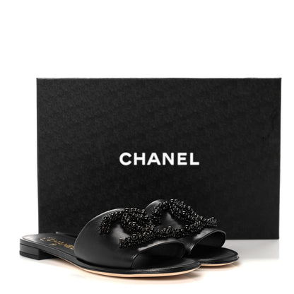 Chanel Lambskin Beaded CC Mules 38 Black 10 of 10