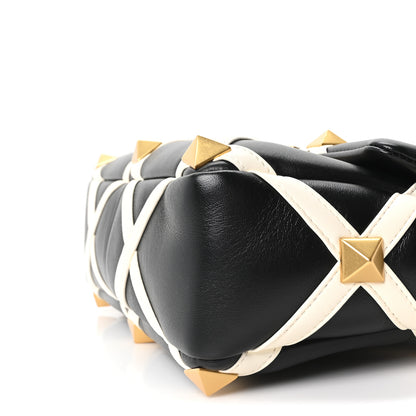 Valentino Garavani Nappa Large Roman Stud Shoulder Bag Black White 8 of 8