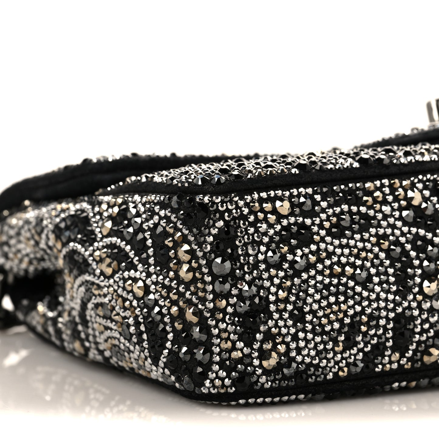 Suede Crystal Camellia Mini Rectangular Flap Black