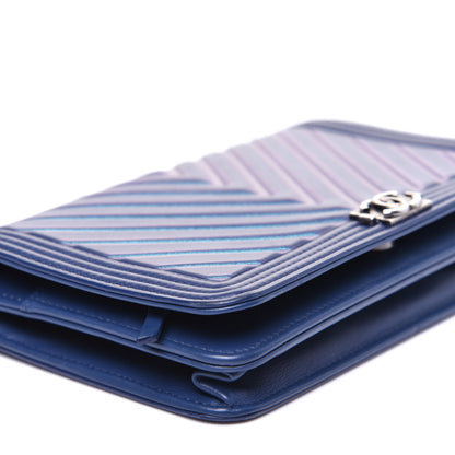 Chanel Calfskin Painted Chevron Embossed Boy Wallet On Chain WOC Navy 8 of 27