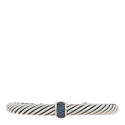 David Yurman Sterling Silver Blue Sapphire 7mm Cable Classics Single Station Bracelet 1 of 3