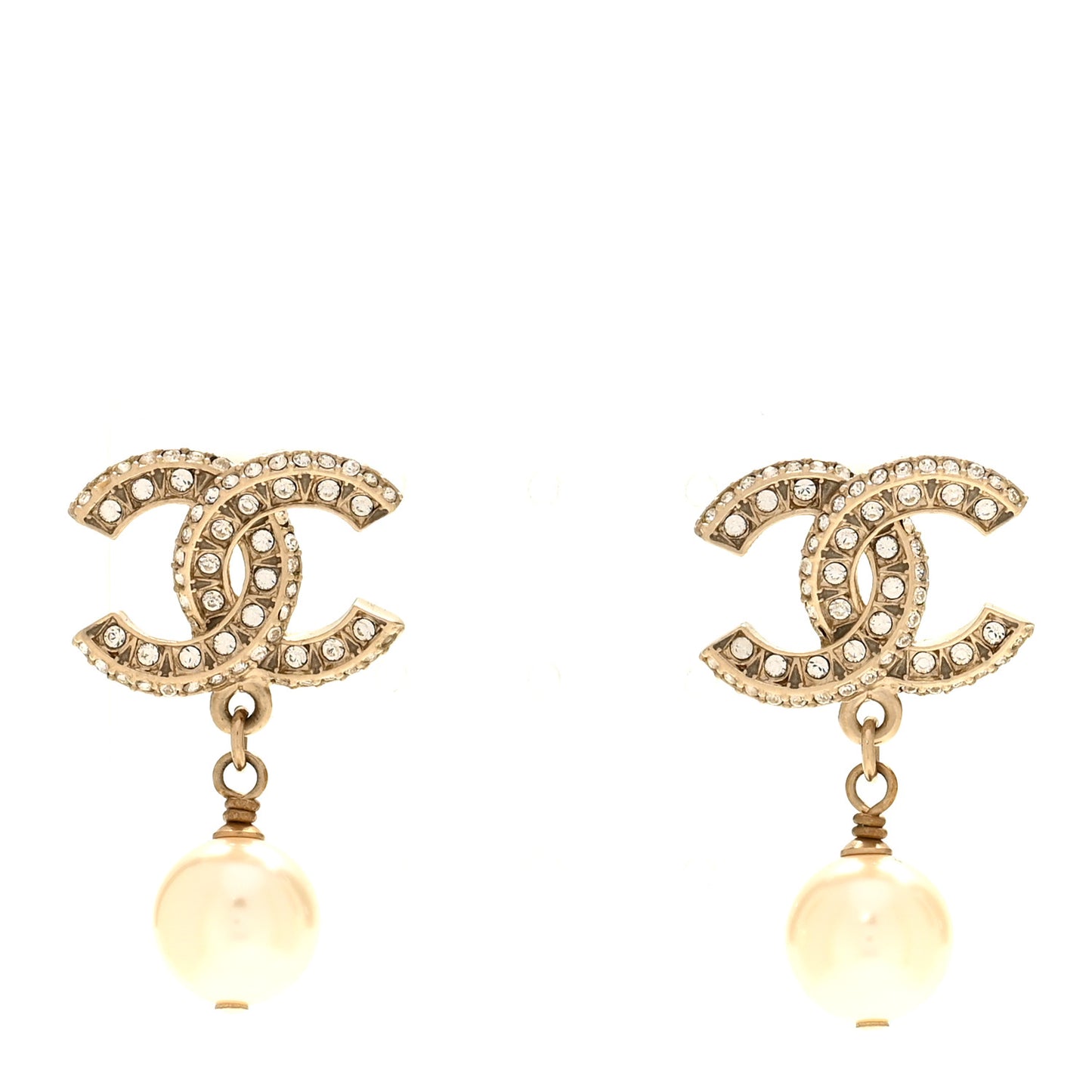 Crystal Pearl CC Drop Earrings Gold
