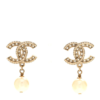 Chanel Crystal Pearl CC Drop Earrings Gold 1 of 5