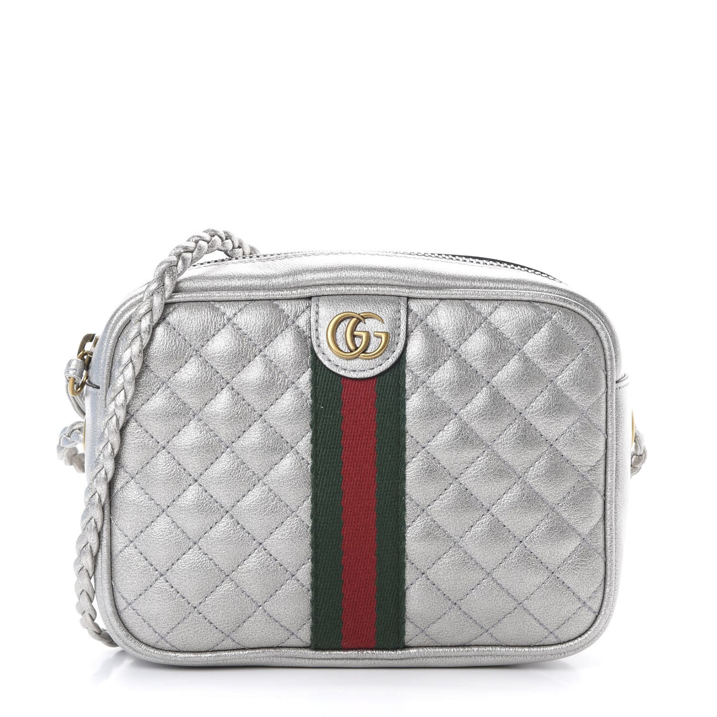 Laminated Nappa Web Trapuntata Mini GG Shoulder Bag Argento