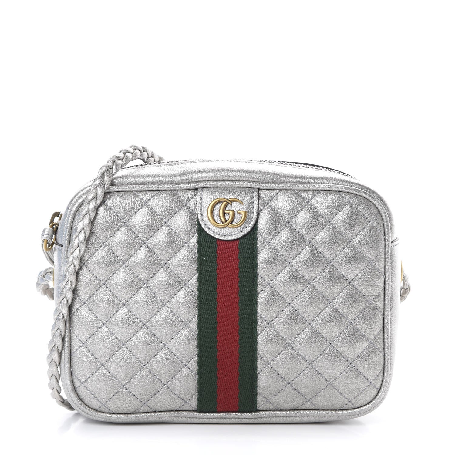 Gucci Laminated Nappa Web Trapuntata Mini GG Shoulder Bag Argento 1 of 10