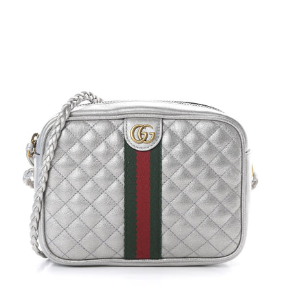 Gucci Laminated Nappa Web Trapuntata Mini GG Shoulder Bag Argento 1 of 10