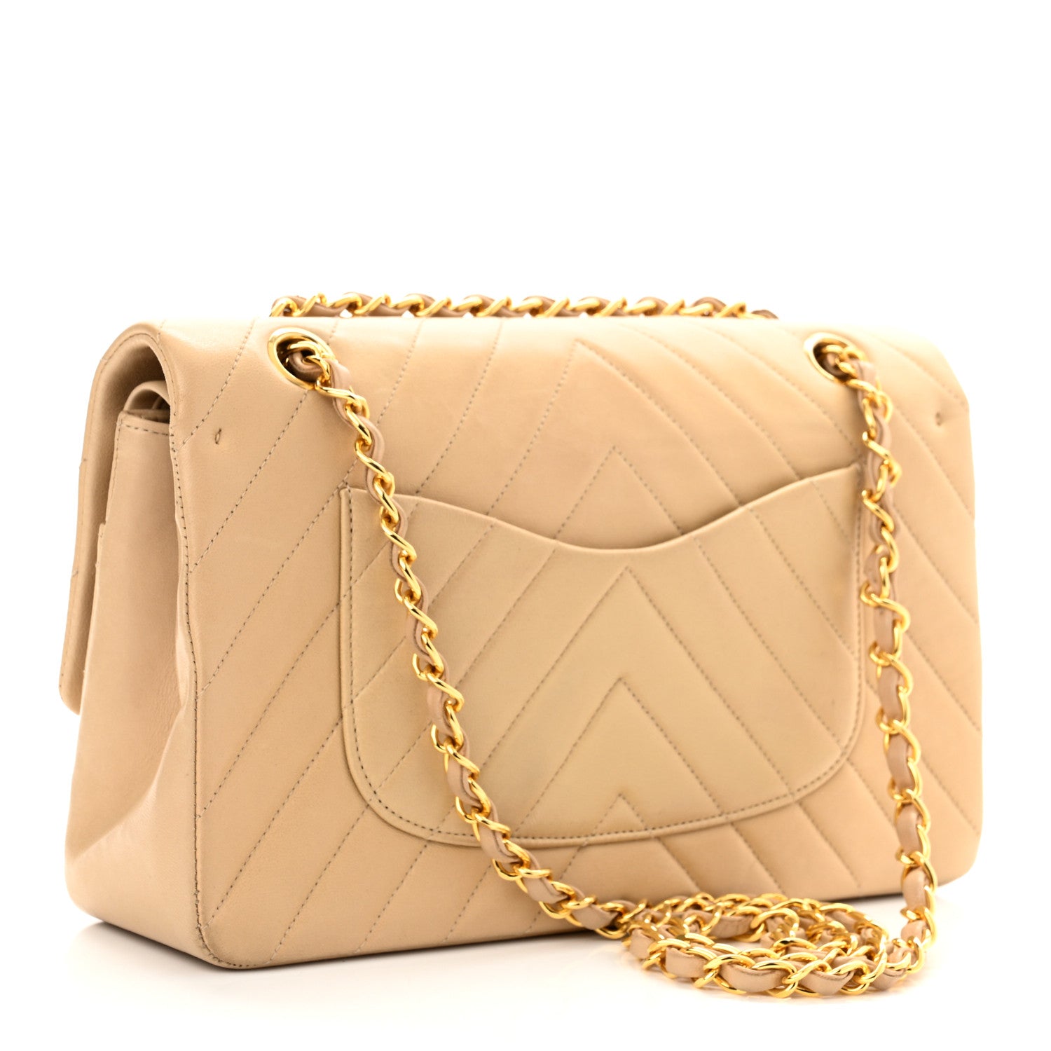 Chanel Lambskin Chevron Quilted Medium Double Flap Beige 3 of 11