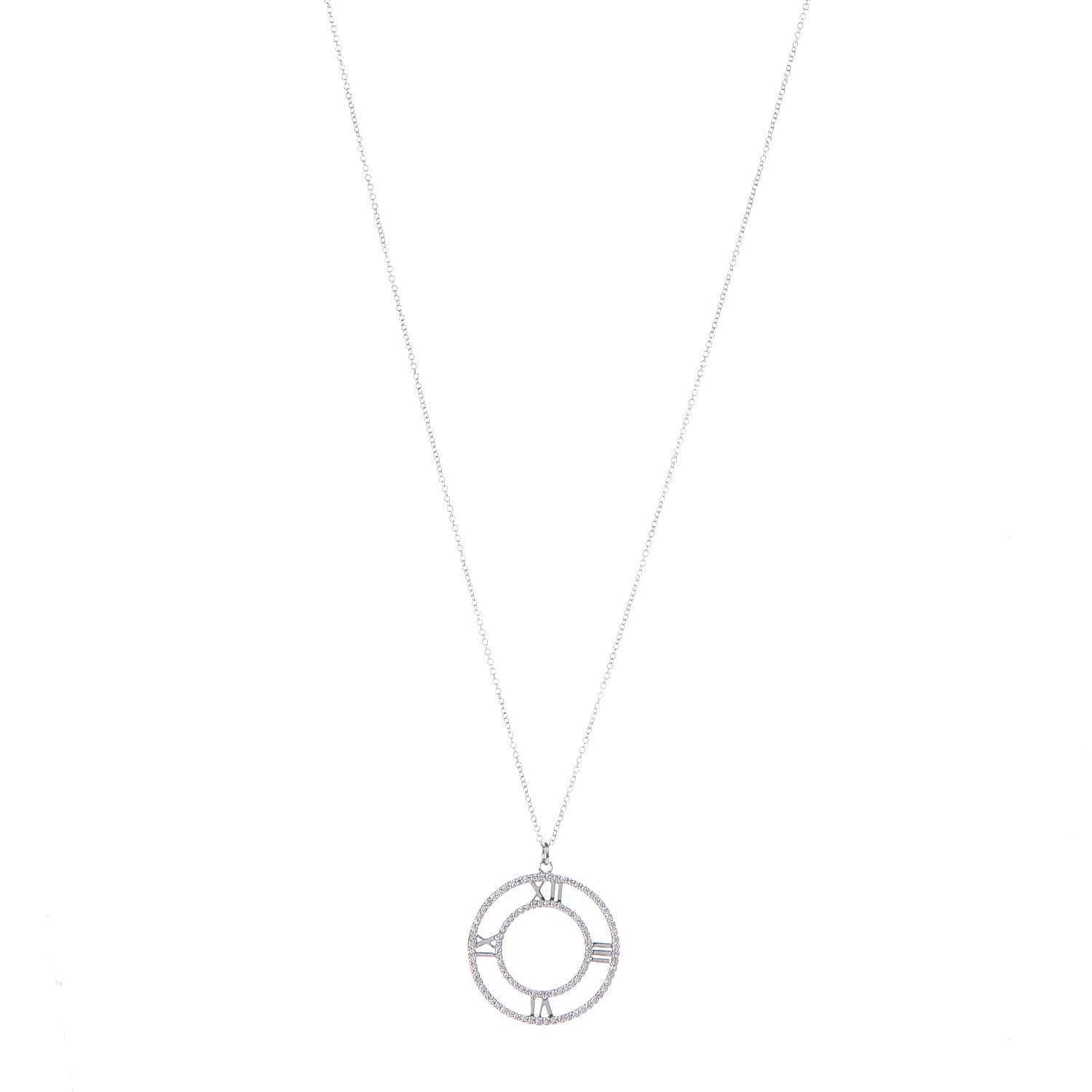 Tiffany 18K White Gold Diamond Medium Atlas Open Pave Pendant Necklace 1 of 8