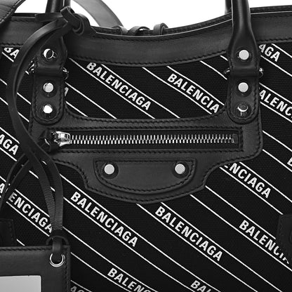 Balenciaga Canvas Satin Calfskin Diagonal Allover Logo Print Classic Silver Hardware S City Black White 11 of 11