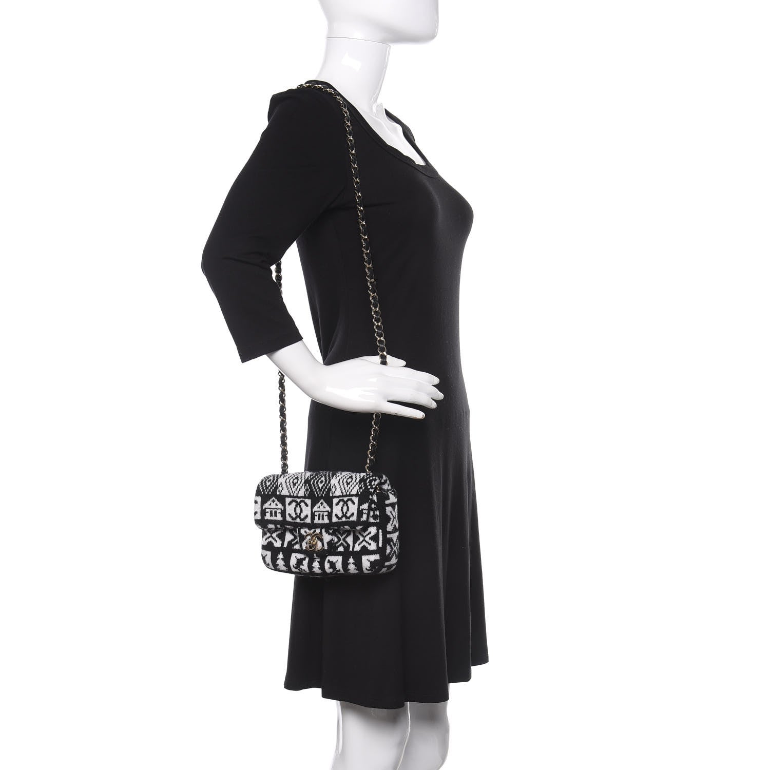 Chanel Cashmere Knit Coco Neige Flap Black White 2 of 10