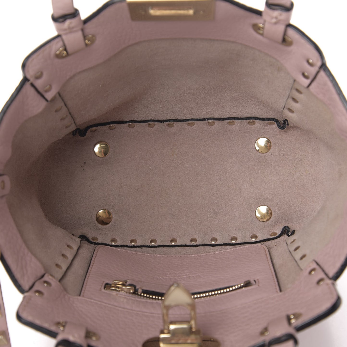 Pebbled Calfskin Mini Rockstud Tote Cipria