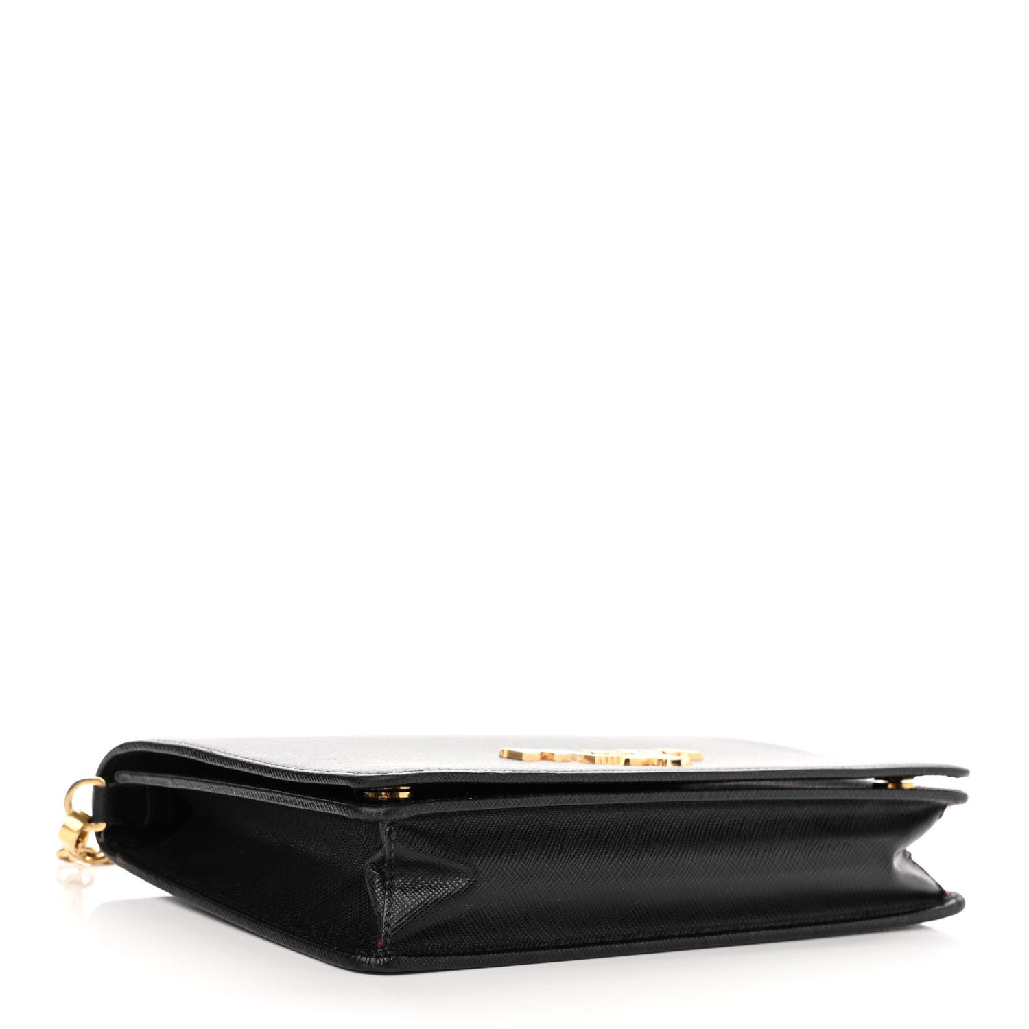 Prada Saffiano Lux Metal Logo Mini Chain Flap Crossbody Bag Black 5 of 13