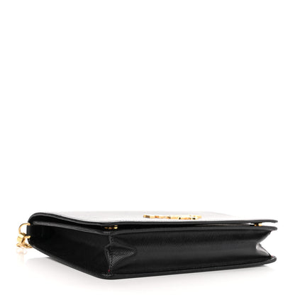 Prada Saffiano Lux Metal Logo Mini Chain Flap Crossbody Bag Black 5 of 13