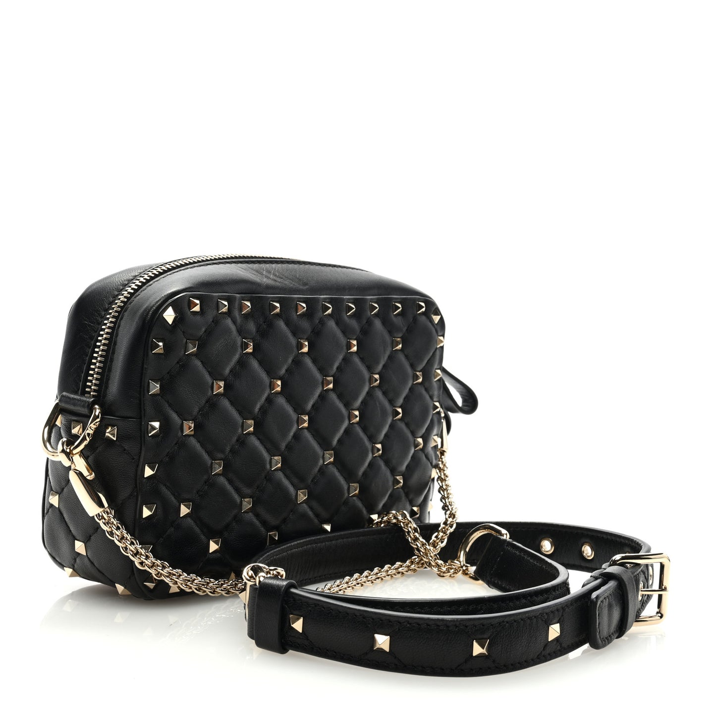 Nappa Rockstud Spike Camera Crossbody Bag Black
