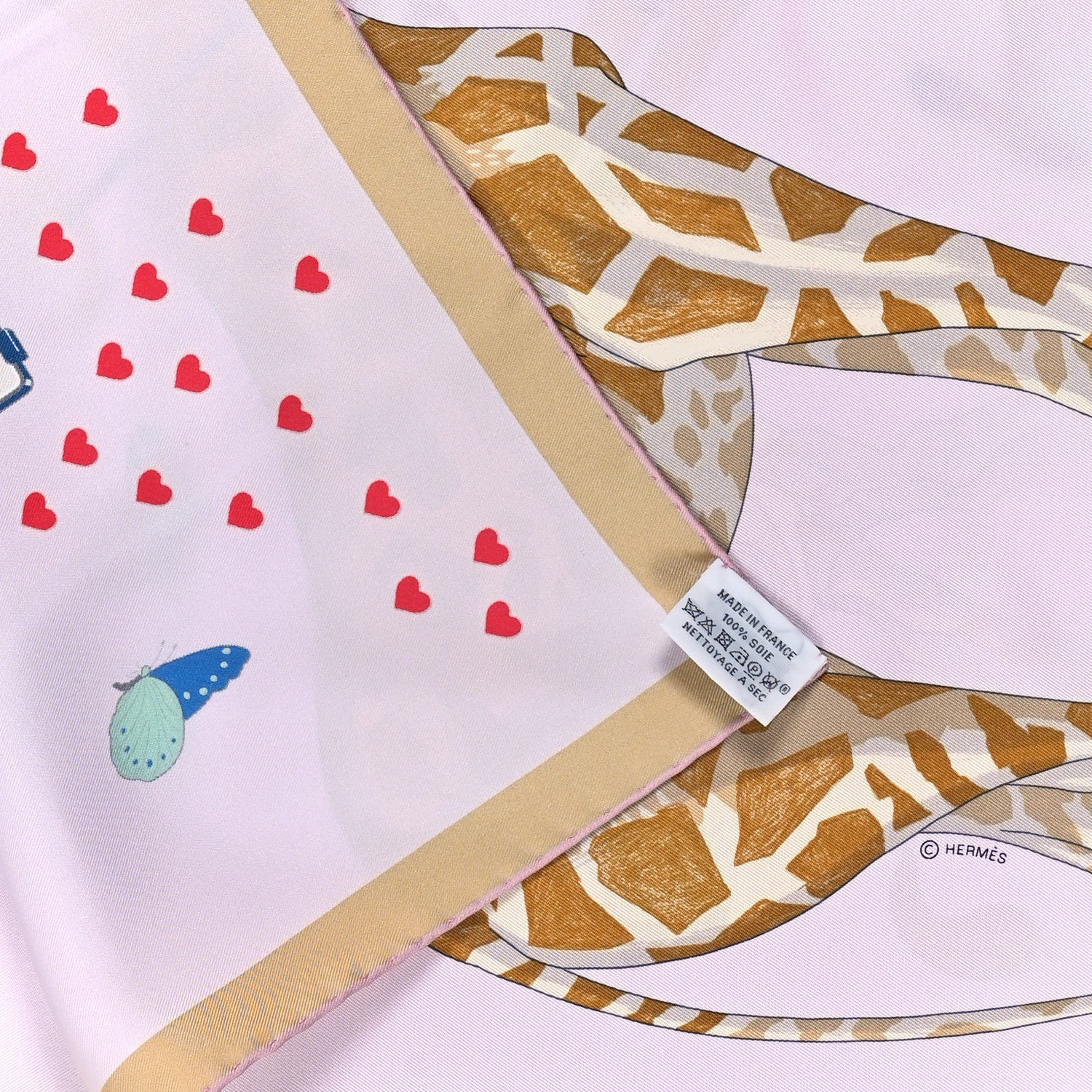 Hermes Silk Story Scarf 90 Rose Nacre Bleu Beige 3 of 3