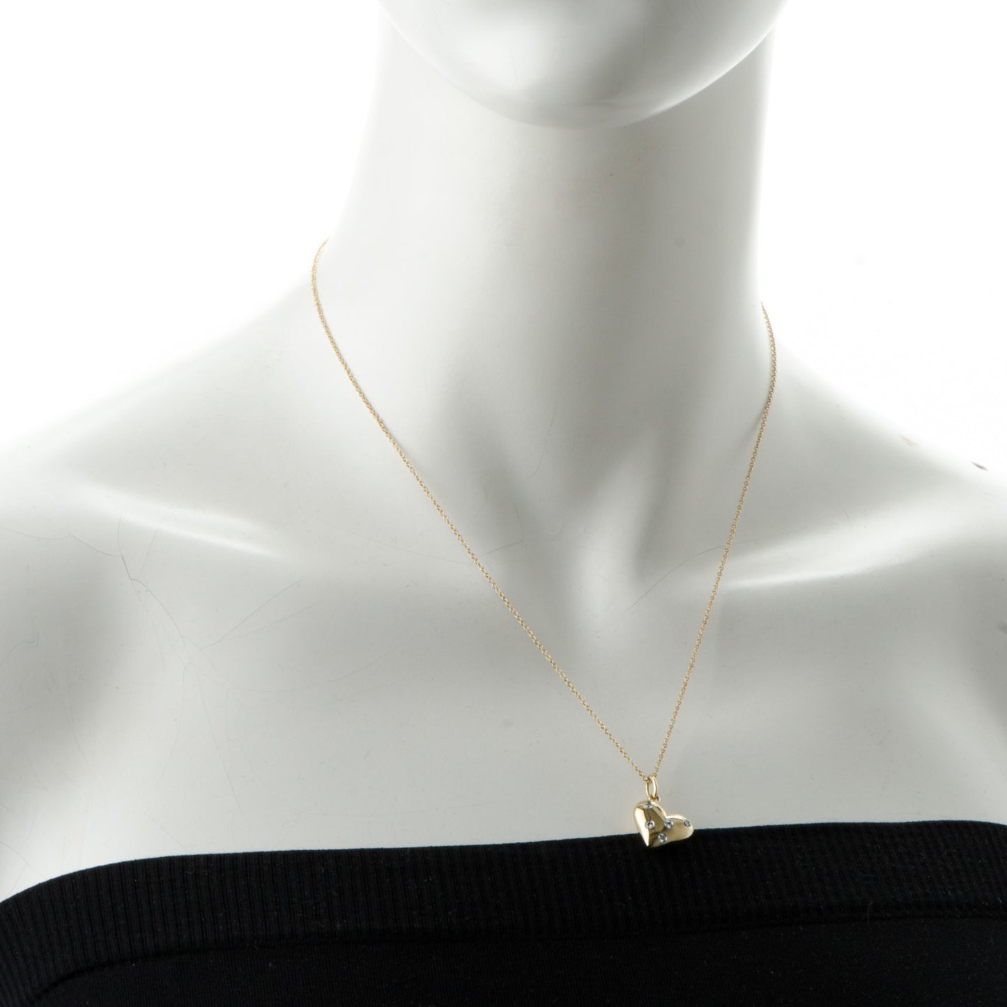 18K Yellow Gold Platinum Diamond Etoile Heart Pendant Necklace