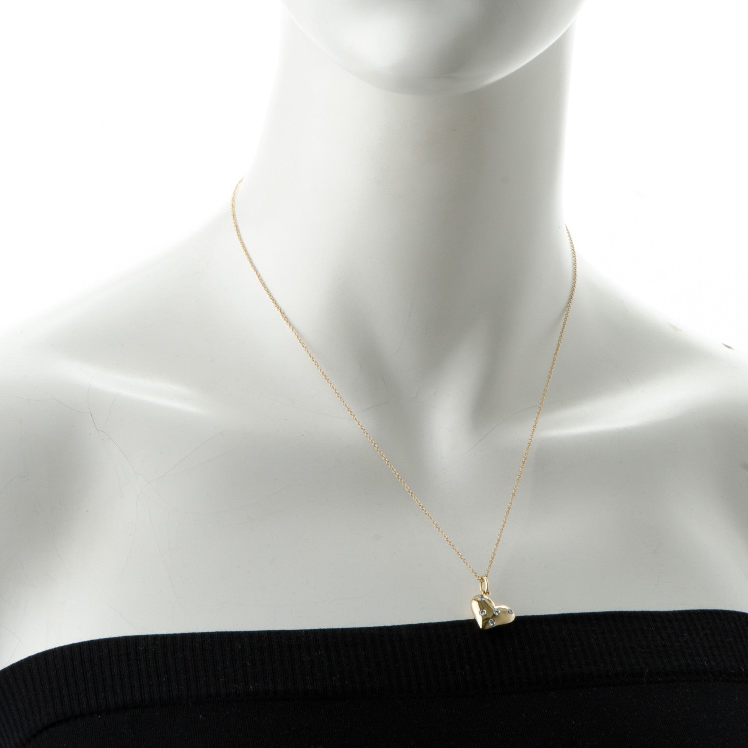 Tiffany 18K Yellow Gold Platinum Diamond Etoile Heart Pendant Necklace 2 of 6