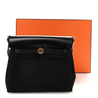 Hermes Military Toile Vache Hunter Herbag Zip Retourne 20 Black 18 of 20