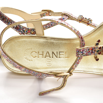 Chanel Metallic Lambskin Glitter Gripoix CC Sandals 38 Gold 6 of 7