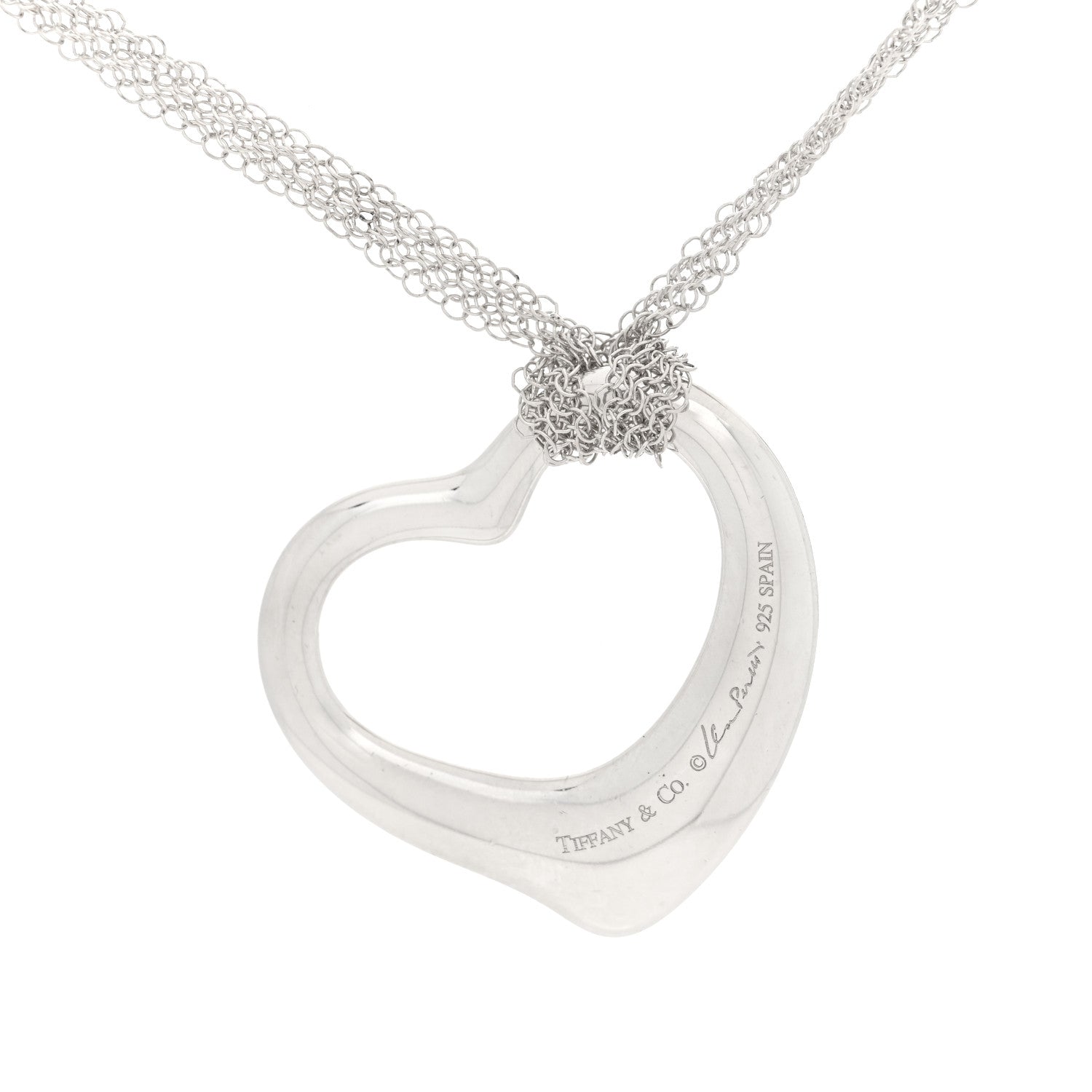 Tiffany Sterling Silver 35mm Elsa Peretti Open Heart Pendant Mesh Necklace 4 of 5