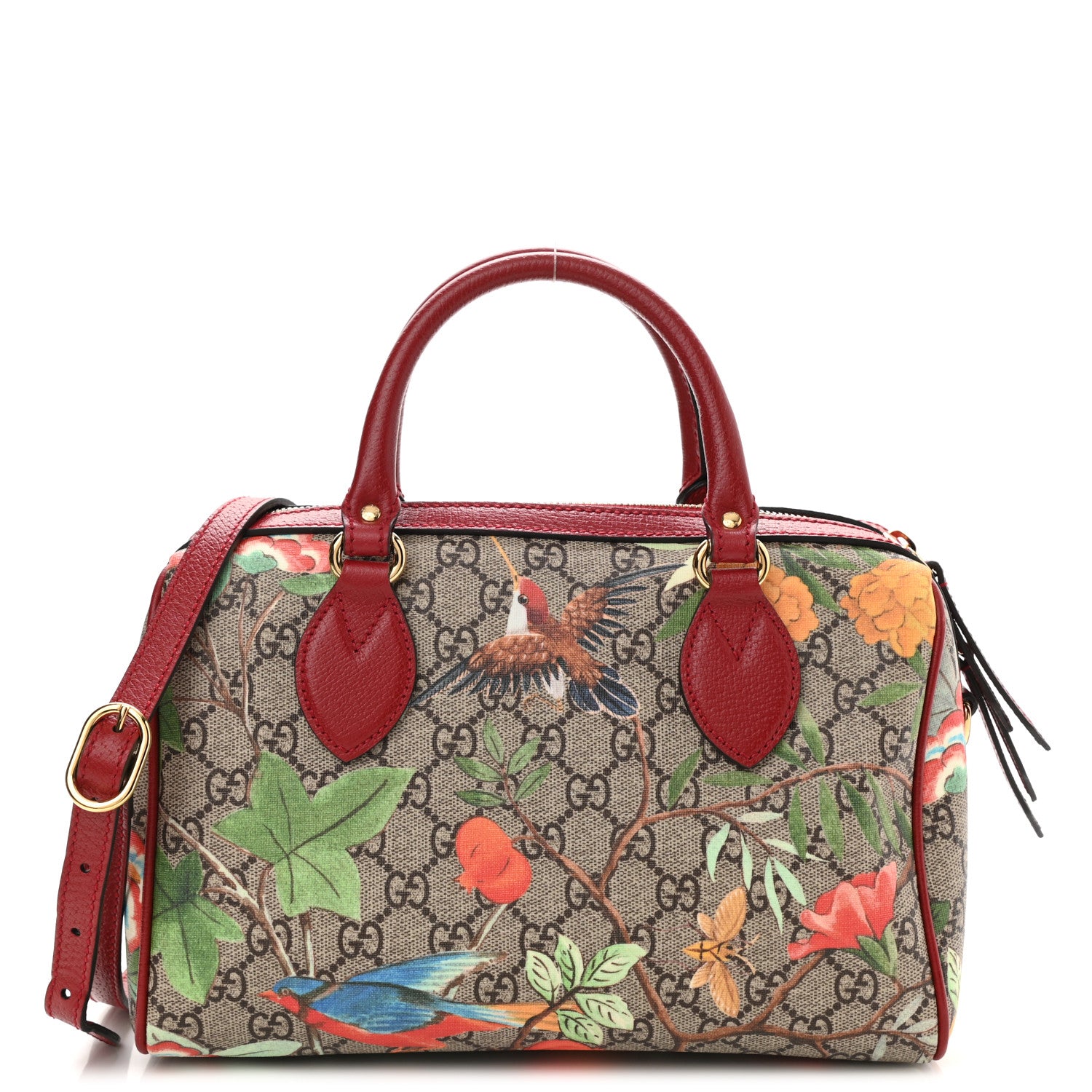 Gucci GG Supreme Monogram Tian Small Boston Beige Multicolor Red 1 of 8