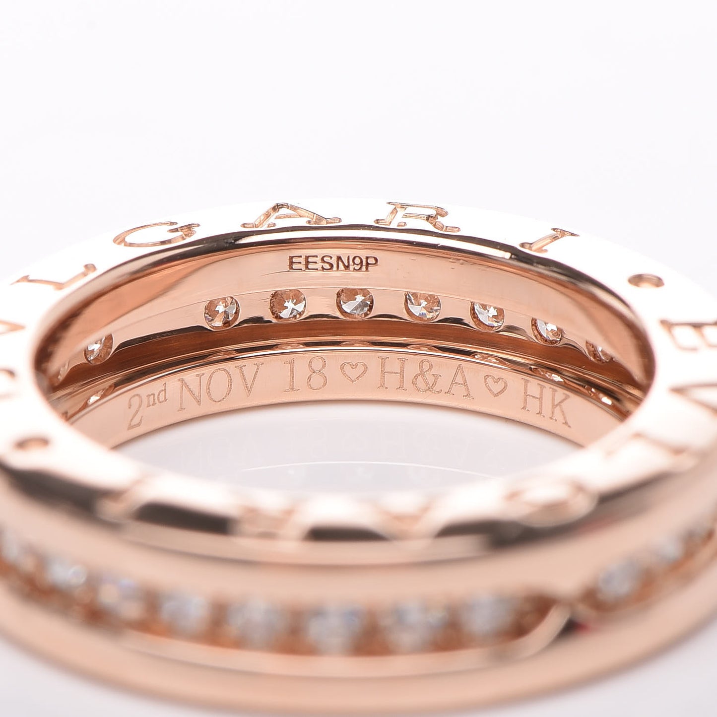 18K Rose Gold Diamond B.Zero1 One-Band Pave Ring 46 3.75