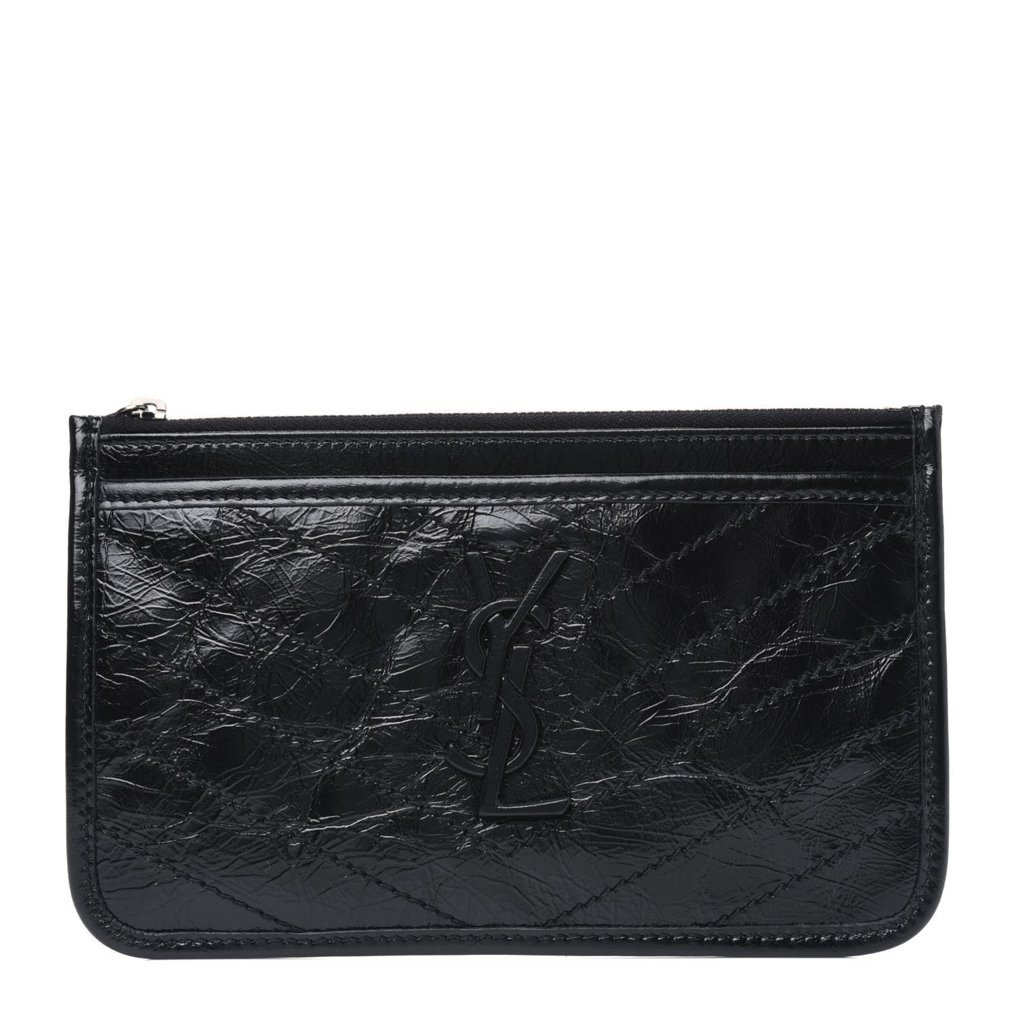 Crinkled Calfskin Matelasse Monogram Niki Bill Pouch Black