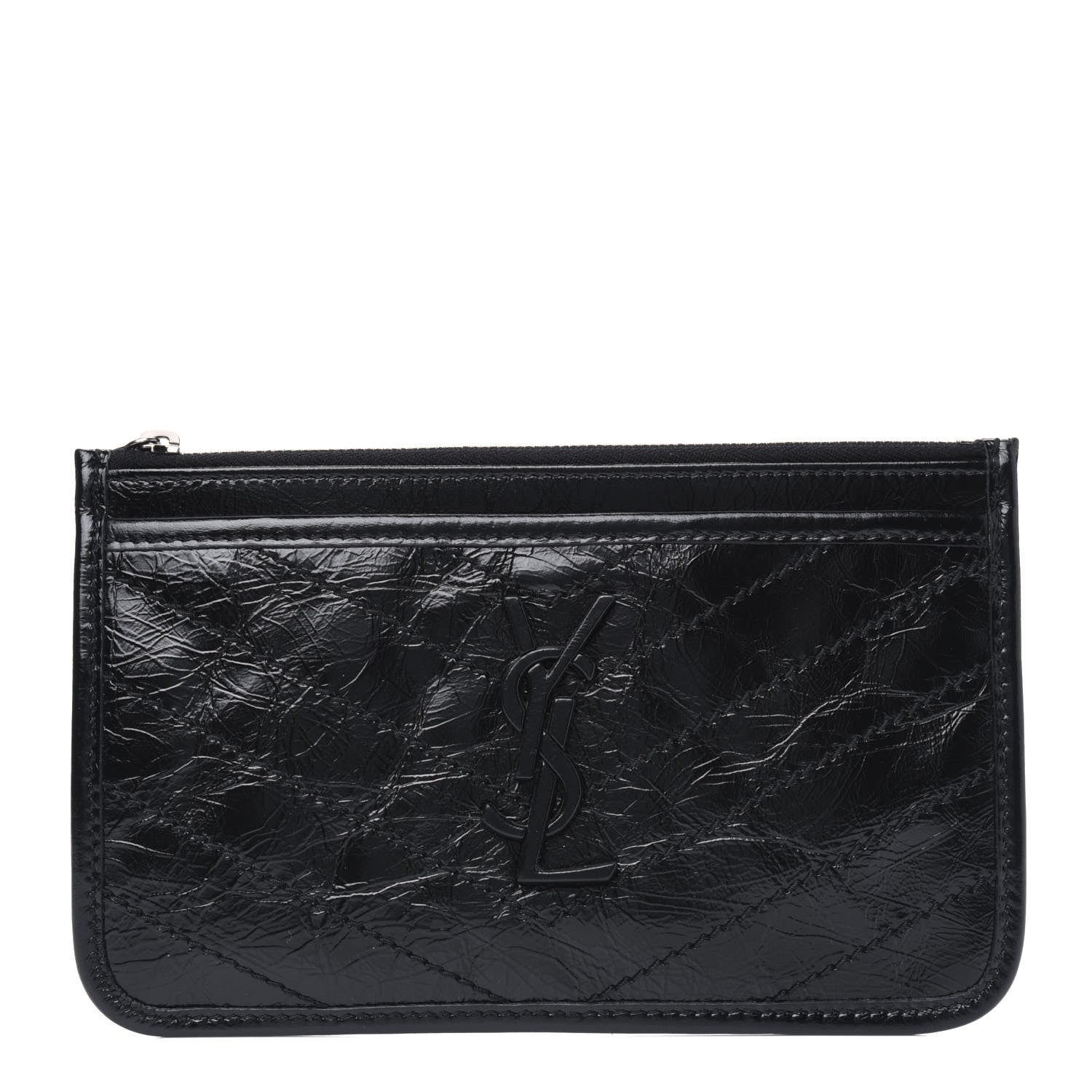 Saint Laurent Crinkled Calfskin Matelasse Monogram Niki Bill Pouch Black 1 of 6