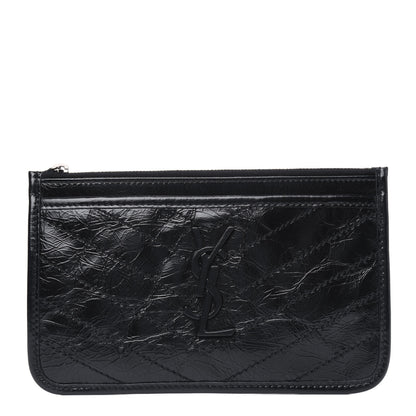 Saint Laurent Crinkled Calfskin Matelasse Monogram Niki Bill Pouch Black 1 of 6