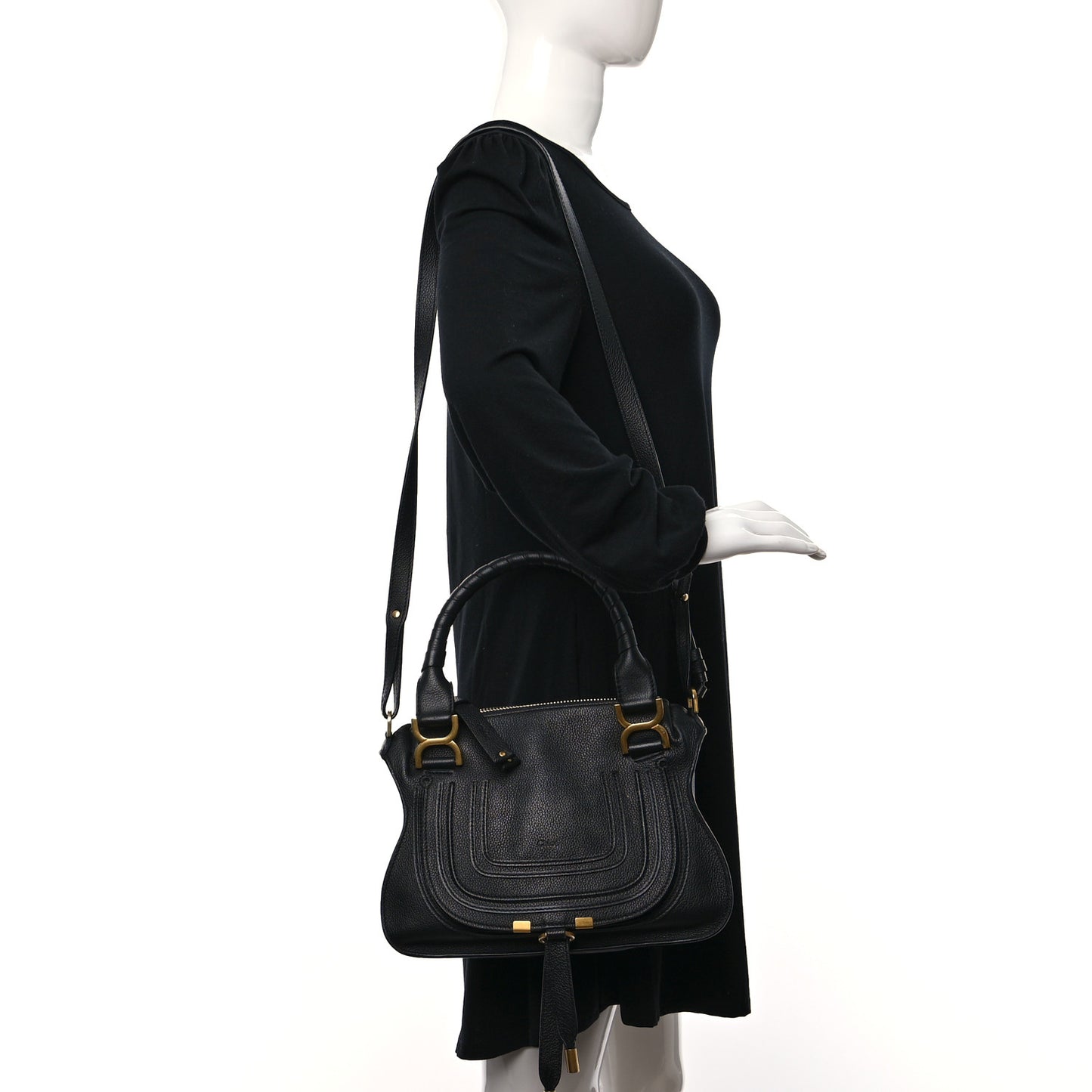 Calfskin Small Marcie Satchel Black