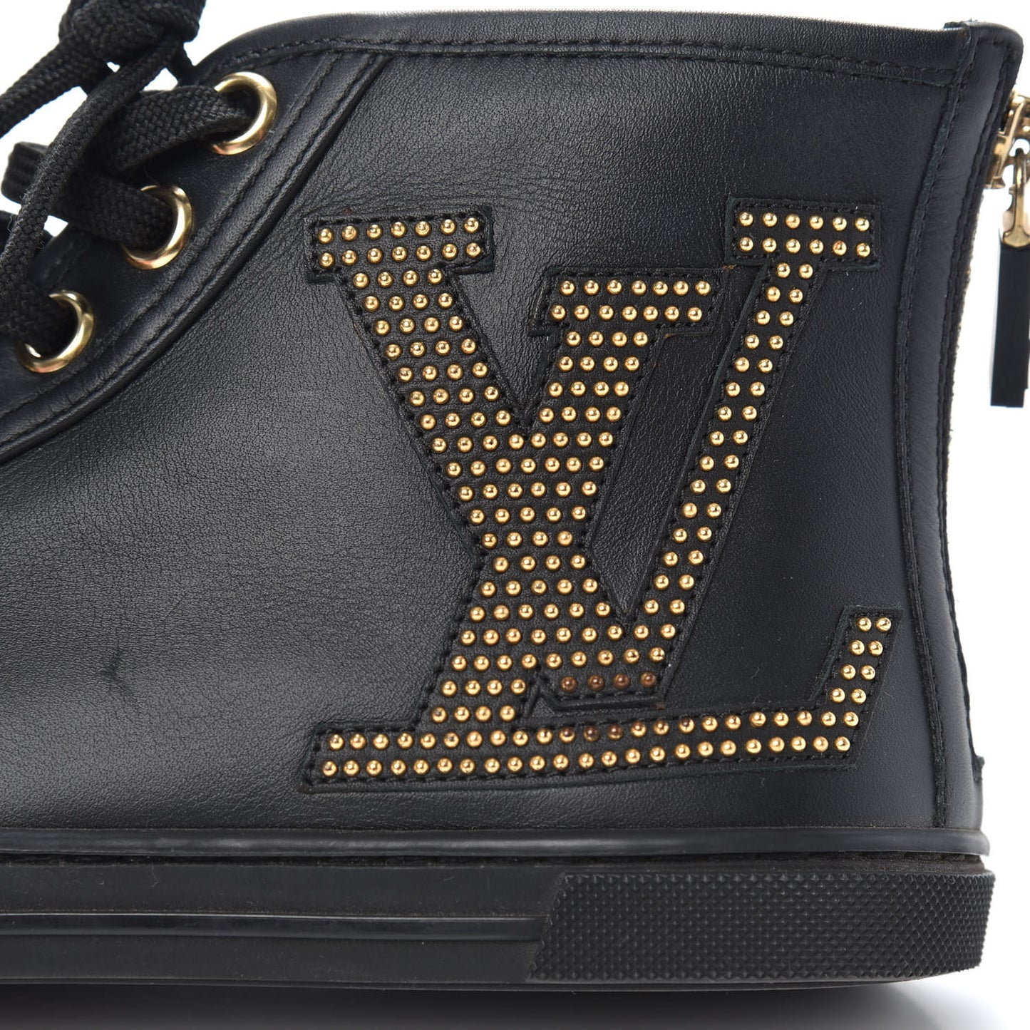Calfskin Studded Punchy High Top Sneakers 36 Black