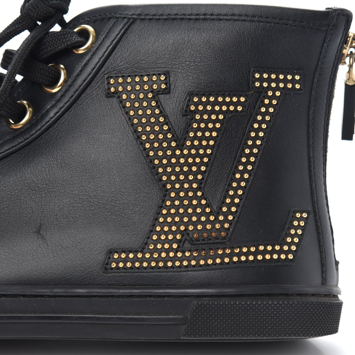 Louis Vuitton Calfskin Studded Punchy High Top Sneakers 36 Black 7 of 9