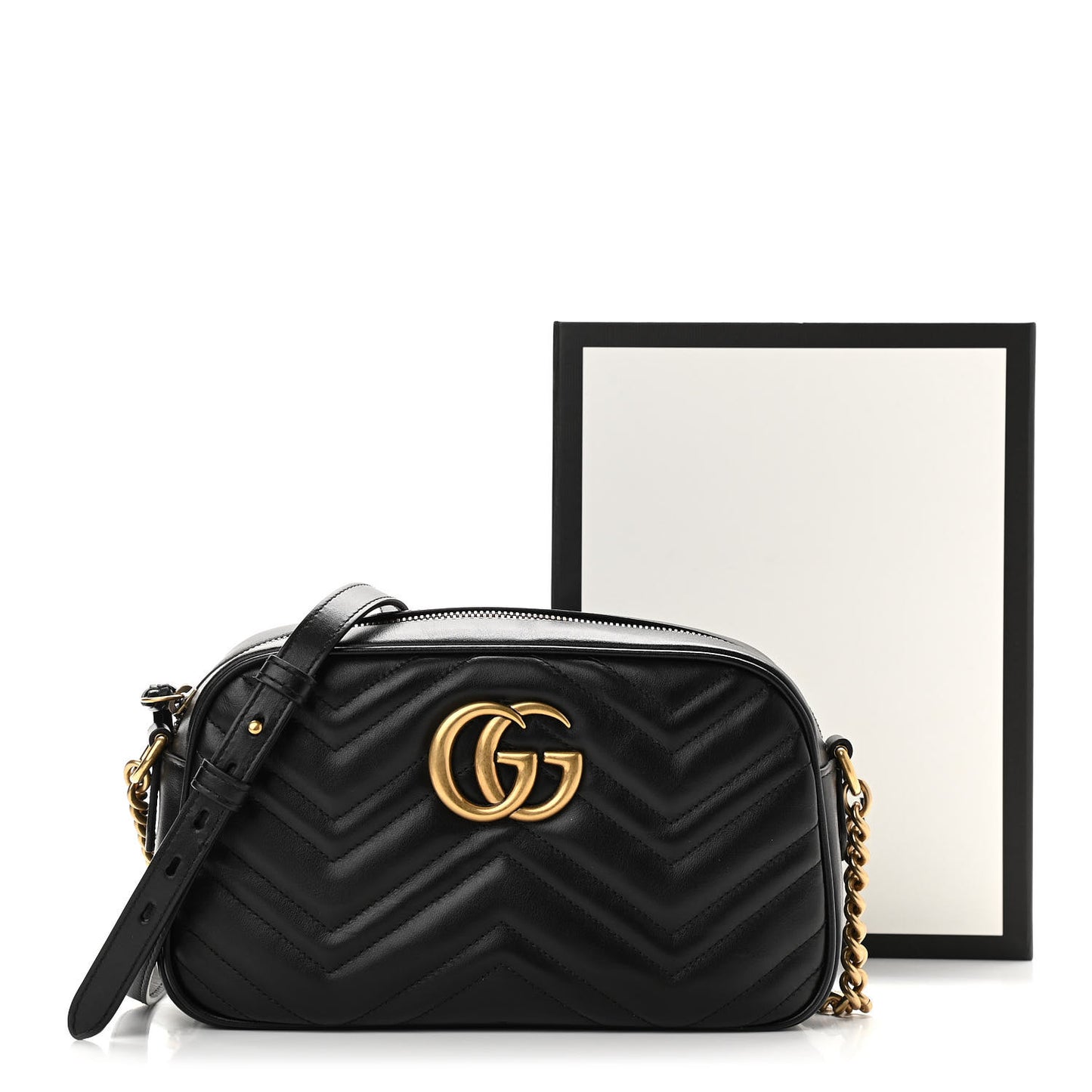 Calfskin Matelasse Small GG Marmont Chain Shoulder Bag Black