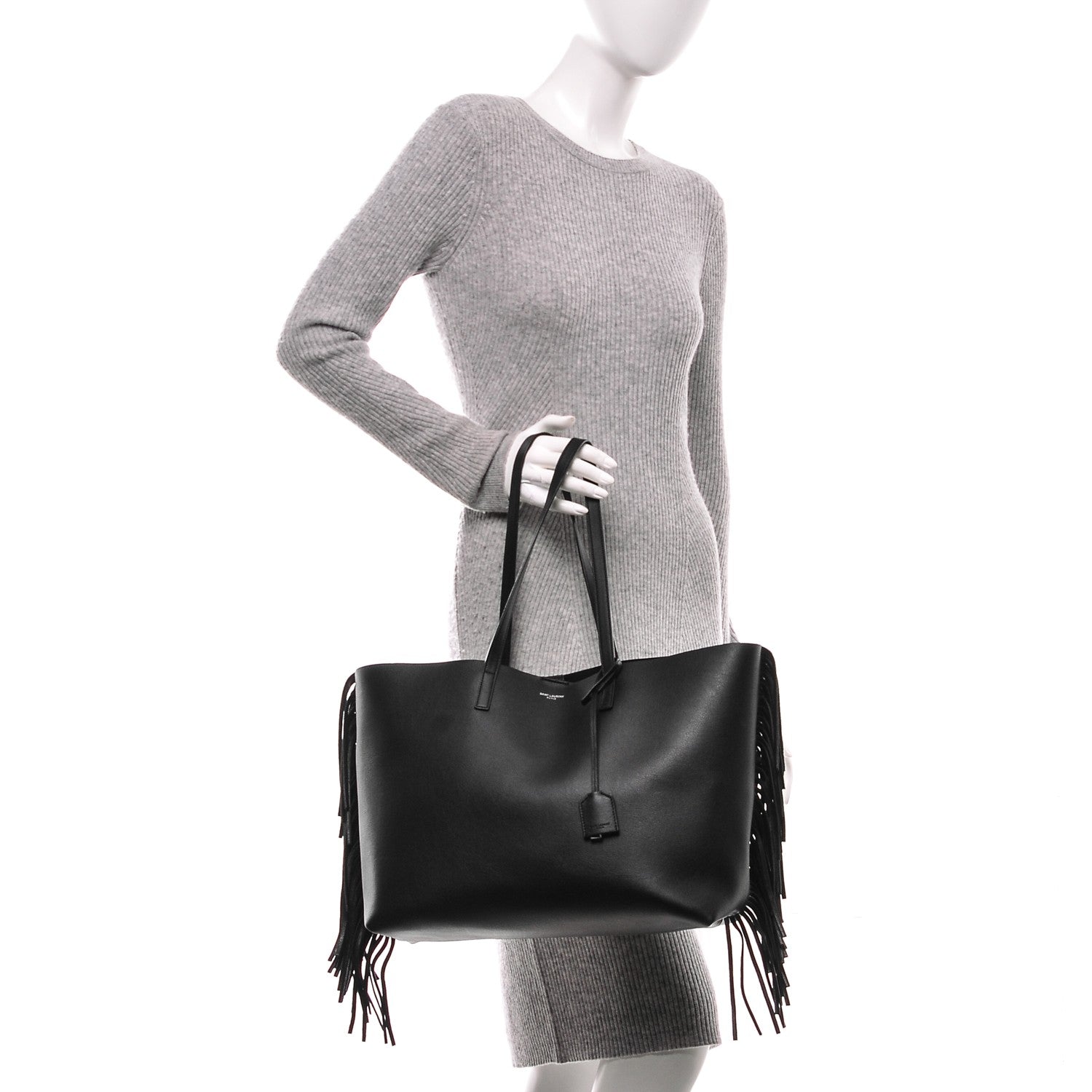 Saint Laurent Calfskin Large Fringe Shopping Tote Black 2 of 8