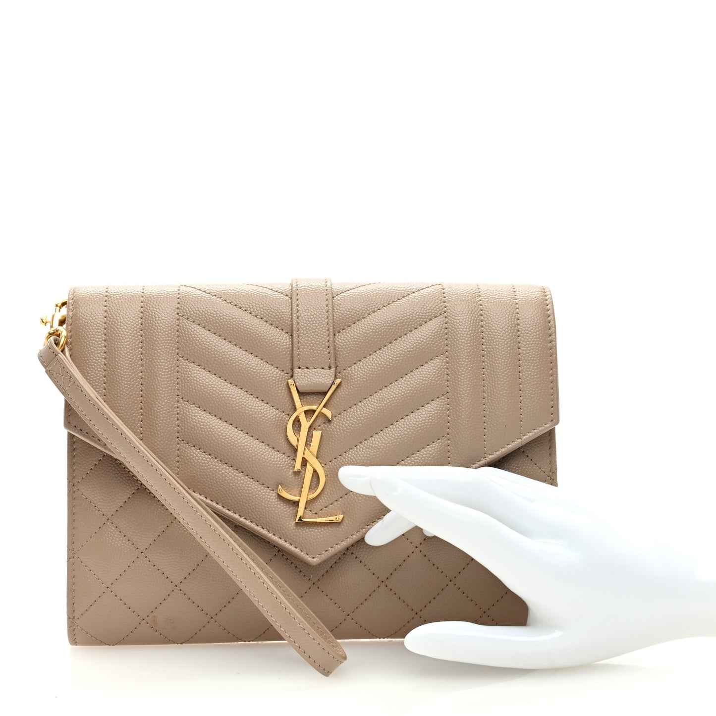 Grain De Poudre Textured Mixed Matelasse Triquilt Monogram Clutch Dark Beige