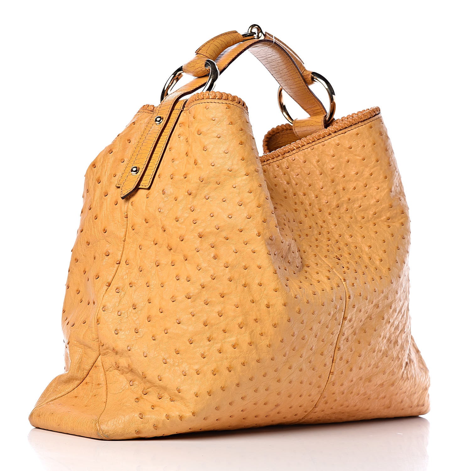 Gucci Ostrich Large Horsebit Chain Hobo Yellow 3 of 14