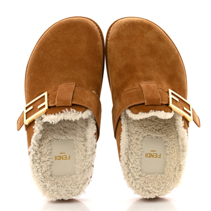 Fendi Suede Shearling Fendi Feel Buckled Clogs 36 Caramel Latte 2 of 9