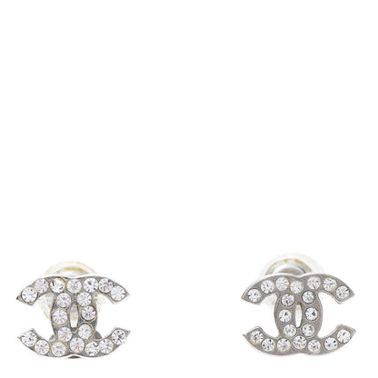 Chanel Crystal Timeless CC Earrings Silver 1 of 6