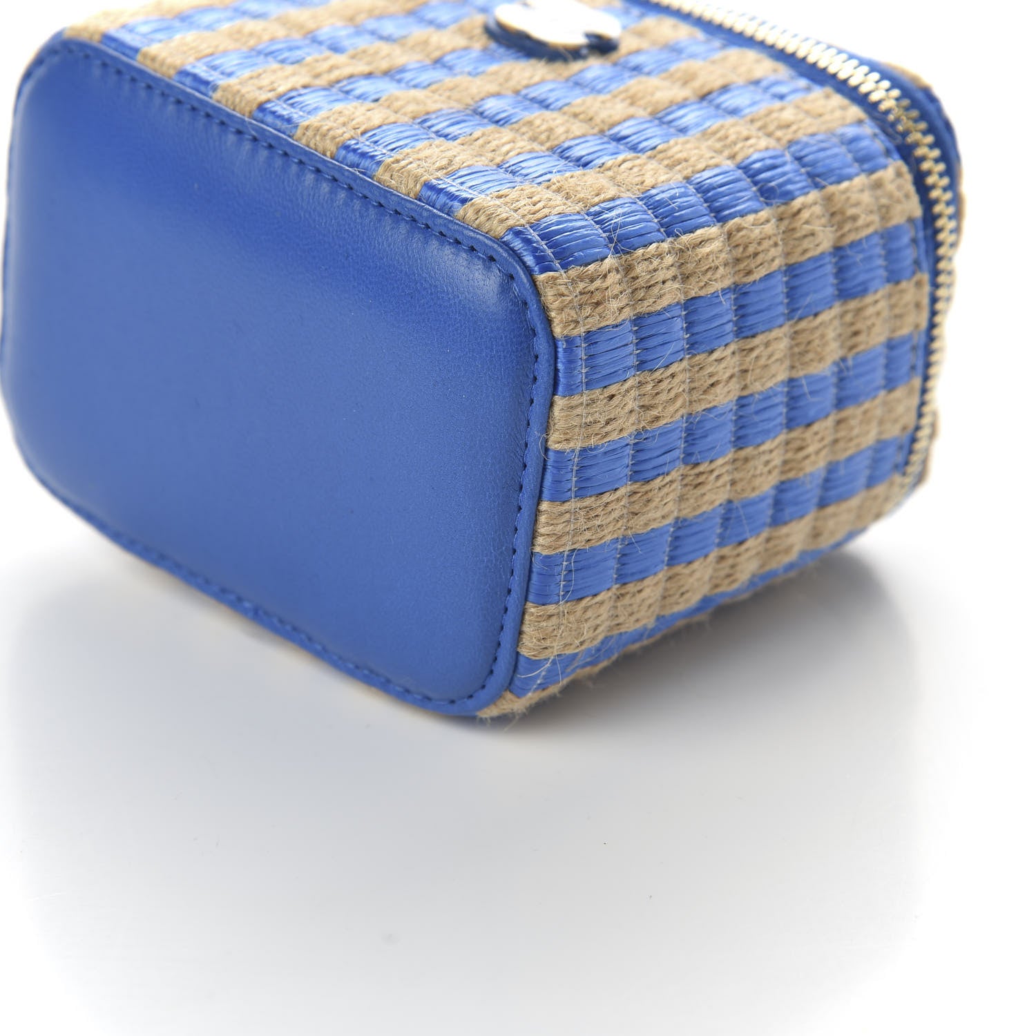 Chanel Raffia Jute Striped Mini Vanity Case With Chain Blue Beige 7 of 11