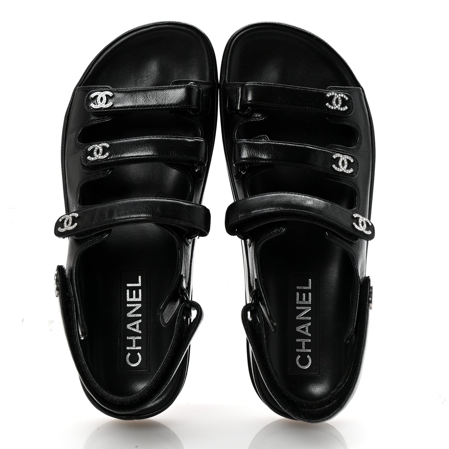 Lambskin Crystal CC Velcro Dad Sandals 37 Black