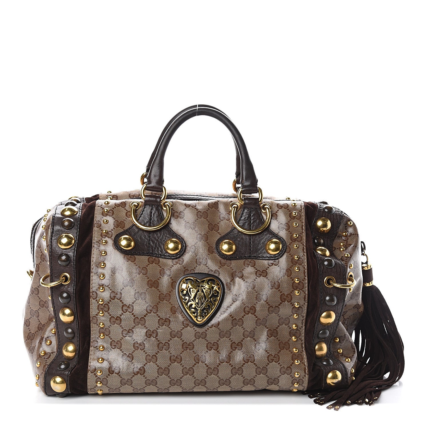 Gucci Crystal Monogram Studded Large Babouska Boston Dark Brown 1 of 8