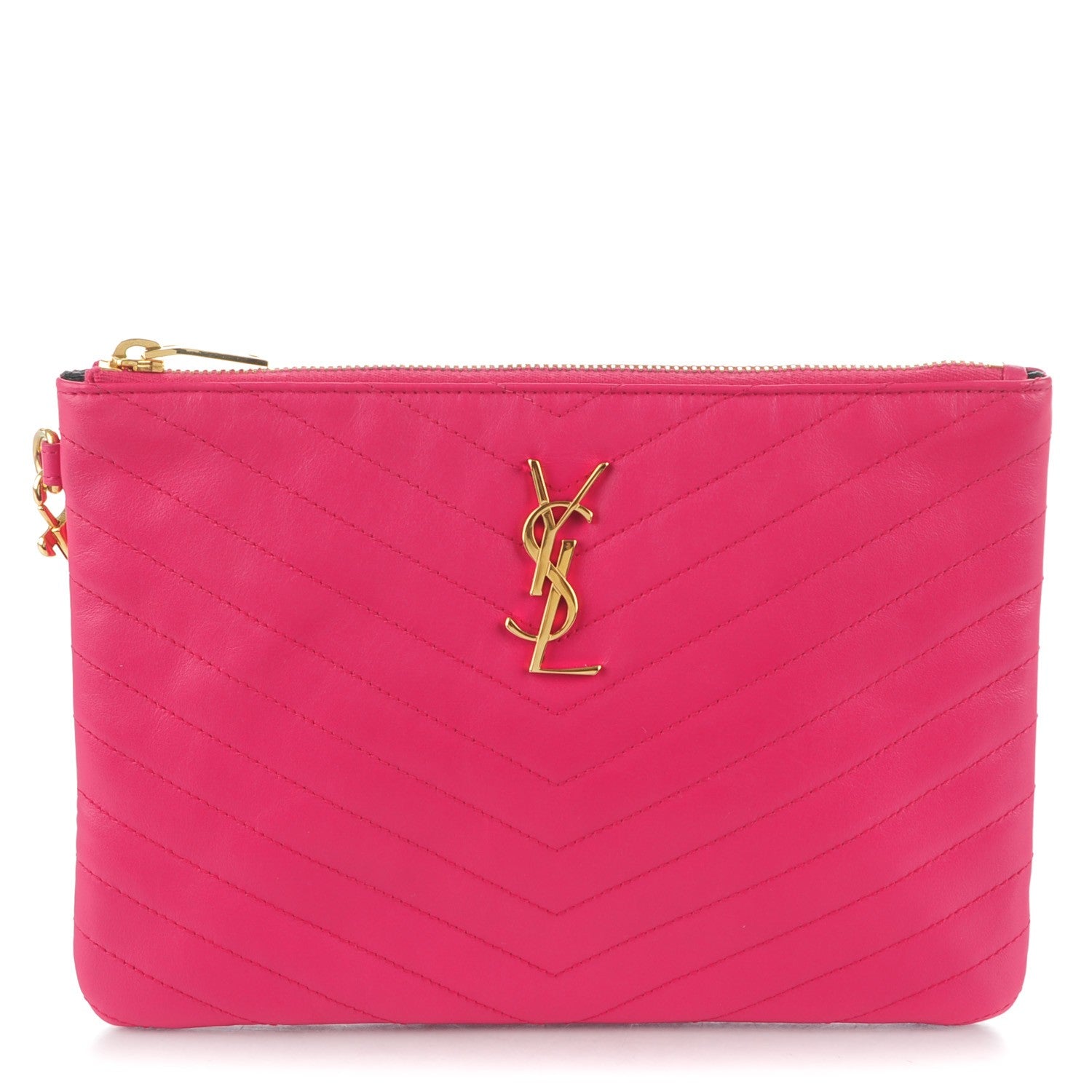 Saint Laurent Calfskin Matelasse Chevron Monogram A5 Wristlet Bubblegum 1 of 7